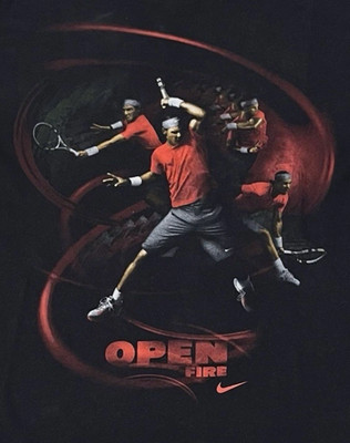 RAFAEL NADAL ''Open Fire'' NEW IN SEALED BAG Nike Dri-FIT Tennis T-Shirt Size L