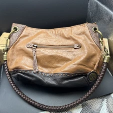The Sak Brown Leather Shoulder Bag Purse Women’s Boho Braided Straps Two-tone