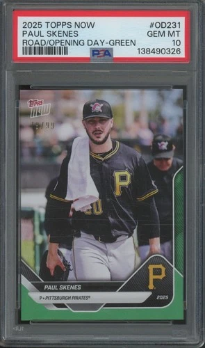 2025 Topps Now Road To Opening Day Green Paul Skenes /99 Gem Mint PSA 10