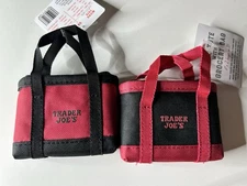 Trader Joe's Micro Tote Bag Red Black Grocery Bag Limited Edition Lot Of 2 *NEW*