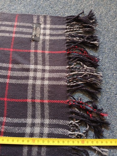 Original Vintage Burberry London Nova Check Kaschmir blau & rot Schal 34 cm x 154 cm - Bild 5 von 6