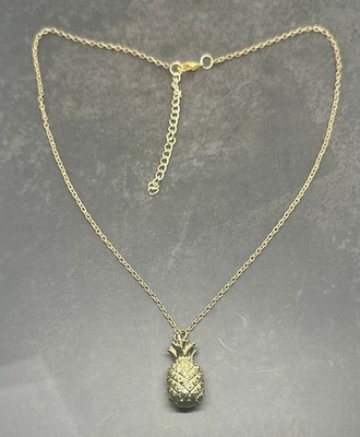 Pineapple Pendant Heavy Textured Gold Tone Chain 20'' Necklace