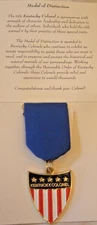 NOS  HONORABLE ORDER OF KENTUCKY COLONELS  MEDAL OF DISTINCTION ON CARD   2013