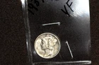 1938 SILVER MERCURY DIME - GRADES "VERY FINE"