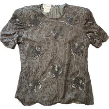 Vintage Patra Stenay Women s Black Sequin Beaded Silk Evening Blouse Sz M