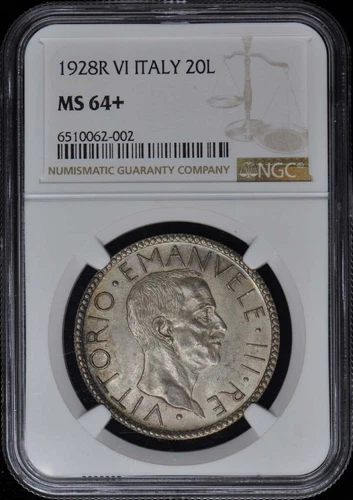 1928R VI ITALY KM-69 20L NGC MS64+
