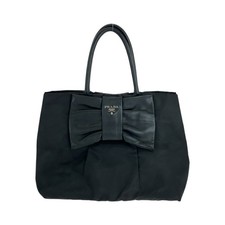 Prada Nylon Tessuto Ribbon Logo Tote Bag Women Black One Size