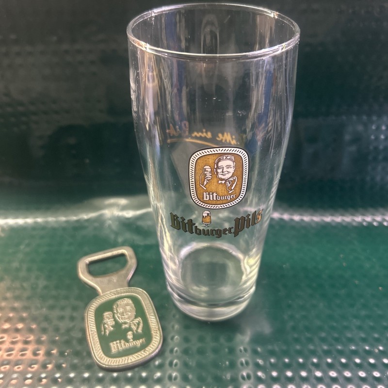 Bitburger Pils Pilsner Beer Glass Bottle opener Vintage