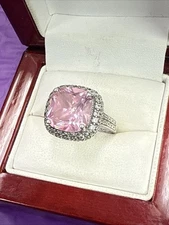 ❤️ FAS Sterling Silver Pink and White Crystal Ring 925 Size 7 (3)