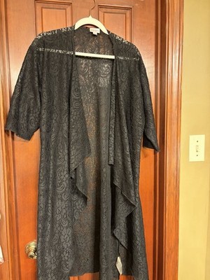 LuLaRoe Women s Black Floral Open Front Long Kimono Jacket 3/4 Sleeve S