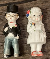 Vintage Circa 1920  s / 30  s Wedding Cake Topper Bride  Groom Bisque Porcelain