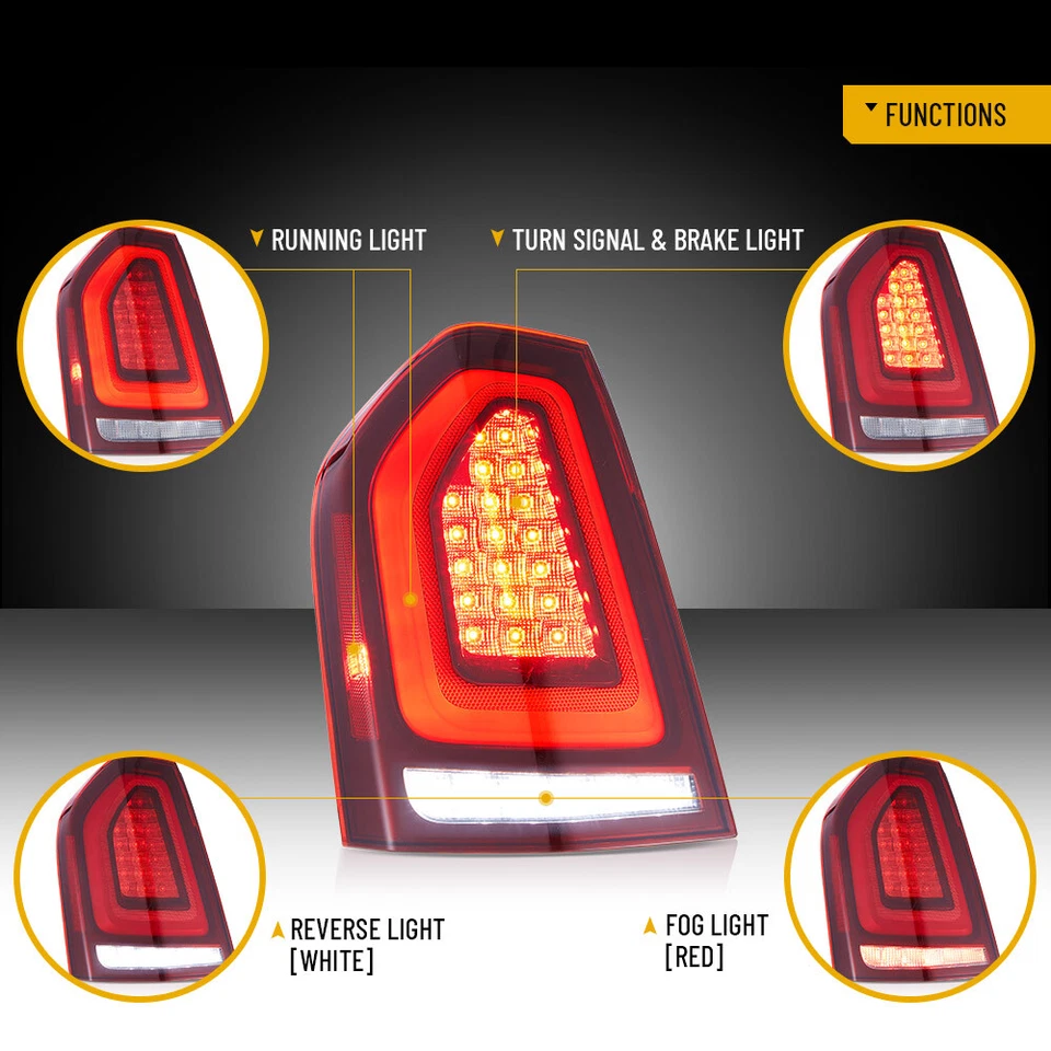 一对 VLAND 适用于 2011 - 2014 年克莱斯勒 300 红色全 LED 尾灯带动画 — 第 2/4 张图片