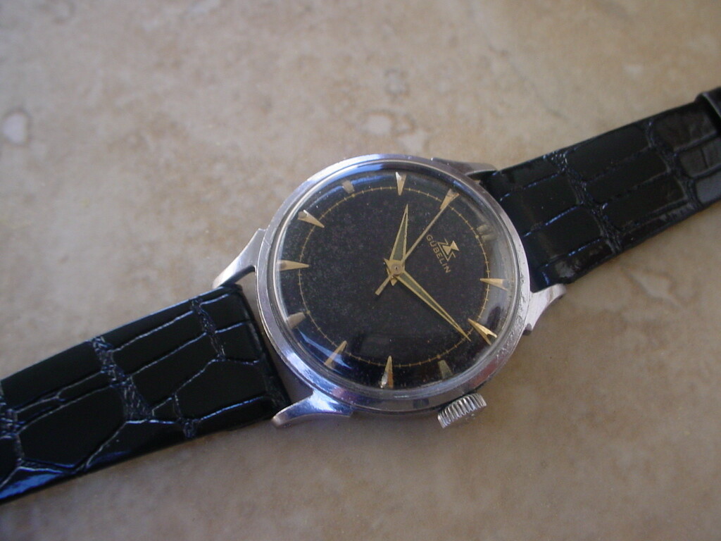 Vintage Gubelin Black GILT Dial!! Cal. F690 25 Jewels, Adj Vintage Gubelin Black GILT Dial!! Cal. F690 25 Jewels, Adj