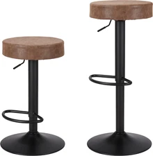 Bar Stools Set of 2 Counter Height, Swivel Barstools with Footrest and Backless