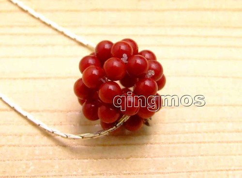 15-20mm Red Coral Handwork Weaving Round Ball 17'' Pendant Necklace for women - Picture 11 of 11