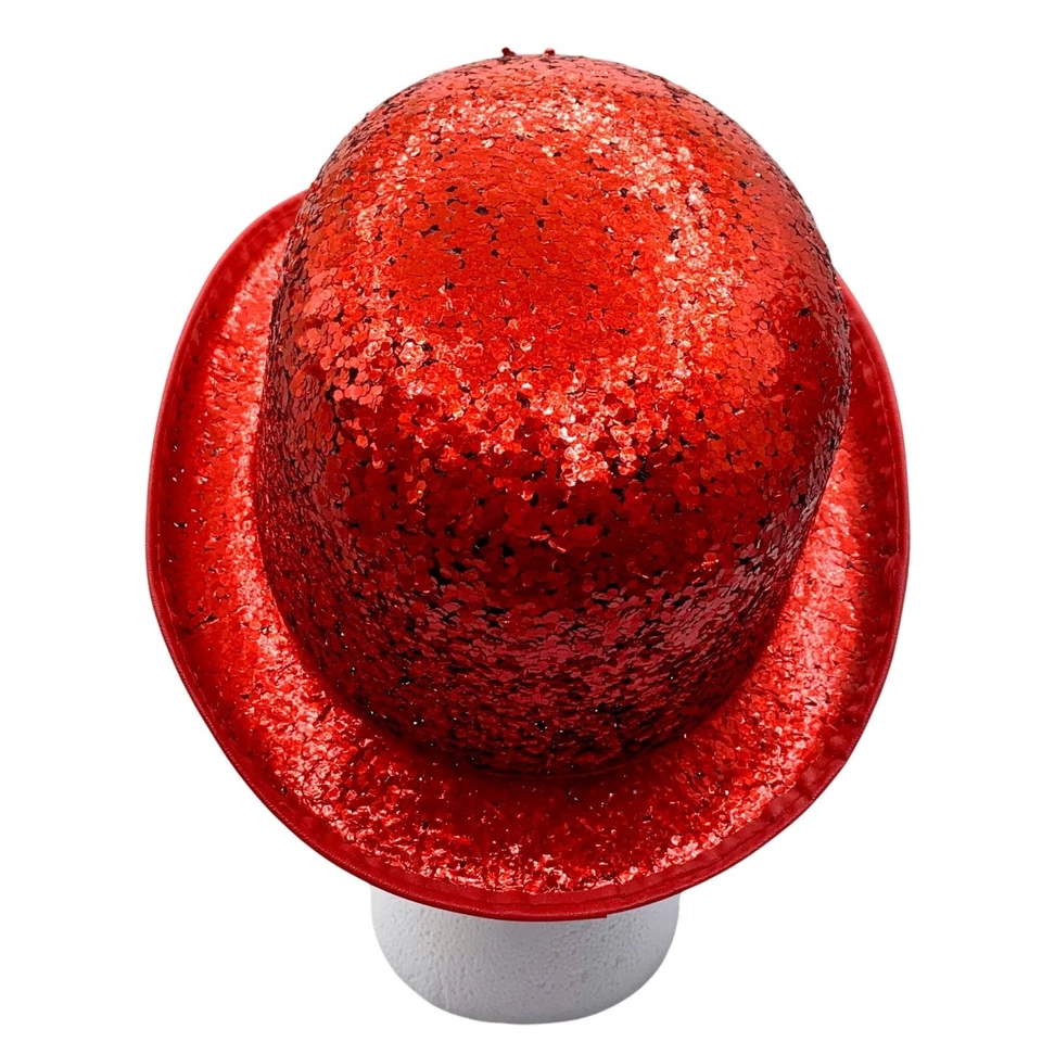 Lote de 4 Adultos Brillante Rojo Lentejuelas Fedora Bowler Sombrero Fiesta Disfraz Escenario Teatro Foto 3 de 4