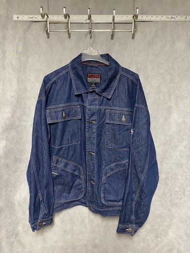 VTG FUBU Jean Jacket Men Sz 4XL Blue Denim Hip Hop Streetwear Spell Out Y2K 90s