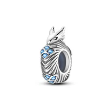 MULA Ice Dragon Rubber Charm Blue AAA CZ Fit Women Bracelet 925 Silver Plated