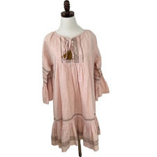 Roller Rabbit Maricruz Cross Stitch Embroidered Shift Dress Light Pink Sz Small