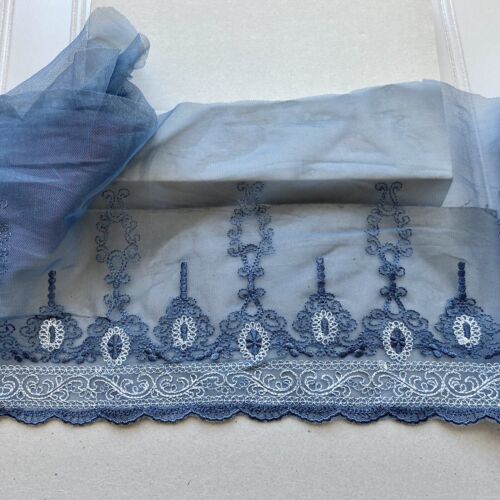 Stretch Light Grey Embroidered Lace Trim for Sewing/Crafts/Bridal/6.75" Wide - Picture 2 of 12
