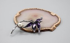 Lotus flower pin brooch jewelry fashion pearl purple silver tone elegant