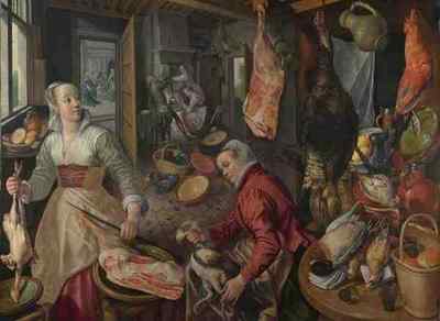 Blechschild Joachim Beuckelaer Die vier Elemente Feuer A4 12x8 Aluminium