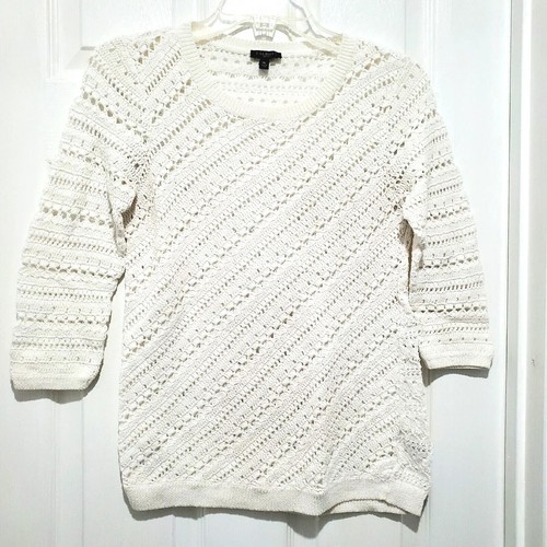 Talbots Sweater Women's Open Weave Cotton Three Quarter Sleeve Med Petite - Picture 6 of 6