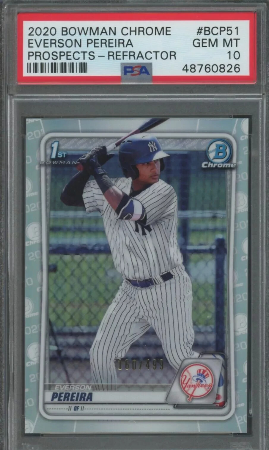 Everson Pereira 2020 Bowman Chrome Rookie #51 "Refractor - #/499" - PSA 10