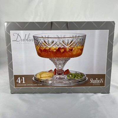 New Shannon By Godinger Dublin Collection 4 In 1 Crystal Cake Dome 10.5 