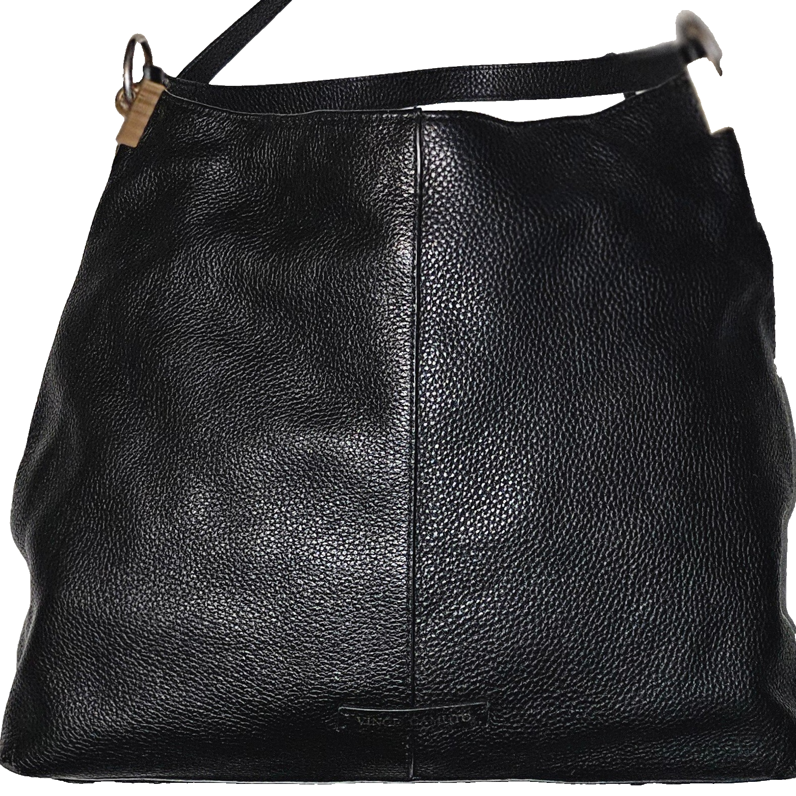 VINCE CAMUTO BLACK PEBBLED SOFT LEATHER TRIPPLE ENTRY CASUAL SHOULDER BAG