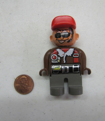 Lego Duplo Crazy Racer Auto Motorcycle Mechanic Man 2.5'' Figure In Brown