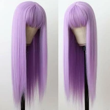 Light Purple Synthetic Hair Wigs Straight Full Bangs for Fashion Women Party Wig