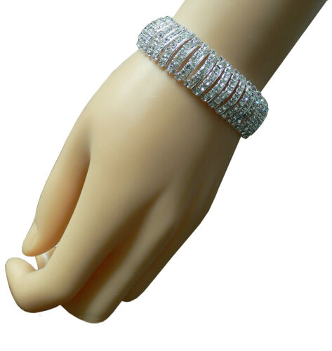 Crystal Band Bracelet Sparkly White Crystal Wristband Ornament AD83010-5945    - Picture 1 of 12