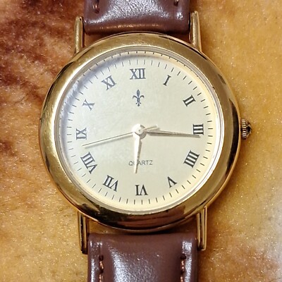 35mm Gold-Tone Case Brown Leather Watch Strap Vintage 1990s Unisex Wristwatches