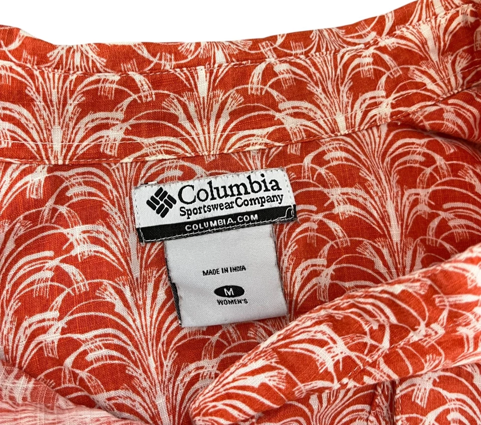 Camisa Columbia Vintage Mujer M Naranja Estampado Floral Doble Bolsillos Abotonada Foto 3 de 4