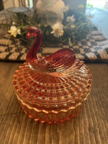Red Swan Jeanette Amberina Glass Candy Trinket Dish