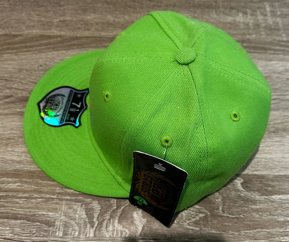 Ethos plain fitted cap, lime green flat peak cap, premium imported from U.S.A - image 4 of 4
