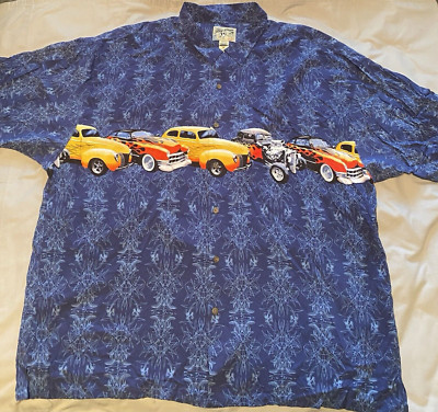 Big Dog Mens Shirt 4XL Blue Classic Surf Hawaiian Button Casual Cars Vintage