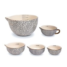 , 5-Piece Ceramic Mixing Bowl and Measuring Bowl Set, Dot Pattern
