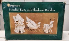 Centerpiece Traditions Porcelain Santa With Sleigh  Reindeer in Original Box
