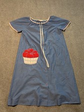 Vintage Komar Dress Womens Small Blue Oversized Apple Basket Snap 