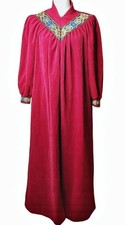 Vintage Vanity Fair Petites Wine Gold Velour Long Gown 1/2 Zip House Dress PS