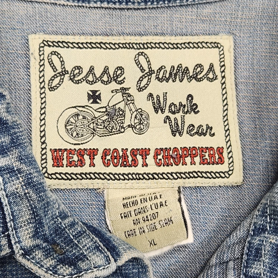 Chaqueta West Coast Choppers Para Hombres XL Denim Perla Snap Jesse James Ropa de Trabajo Motociclista Foto 4 de 4
