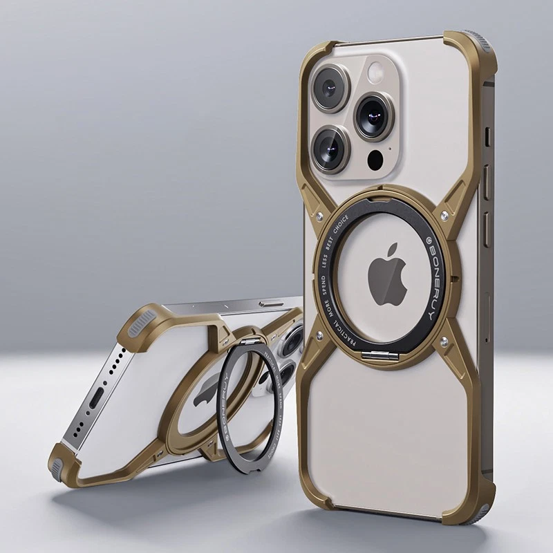 For iPhone 15/16/17 Pro Max Shockproof Rugged Metal Ring Stand Bumper Frame Case - Image 2 of 4