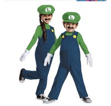 Super Mario Bros Luigi Costume Size Small 4-6 Hat Gloves Mustache