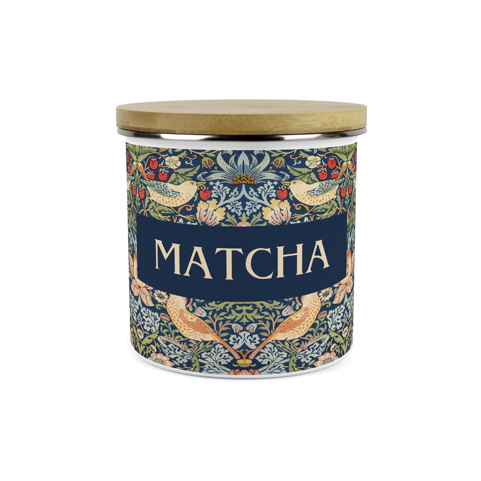 Blue Strawberry Thief Matcha Canister - William Morris Kitchen Storage Gift