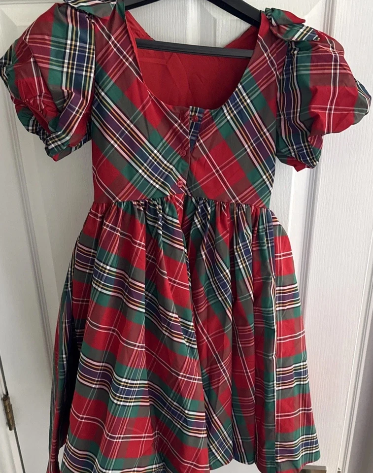 Janie And Jack HOLIDAY red green plaid taffeta Girls Size 10 dress - Image 3 of 4