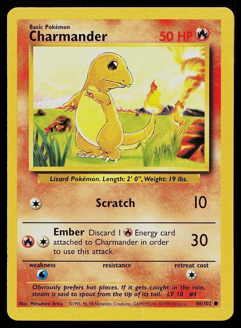 Pokemon Card Base Set Unlimited Charmander 46/102 Common