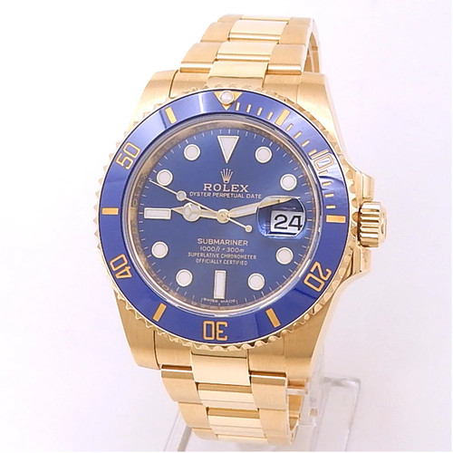 Rolex Submariner Date 18k Yellow Gold Oyster Blue Men's Watch 116618LB