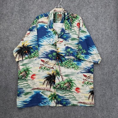 Pineapple Connection Hawaiian Shirt Mens XL Blue Button Up Boho Beach AOP Casual